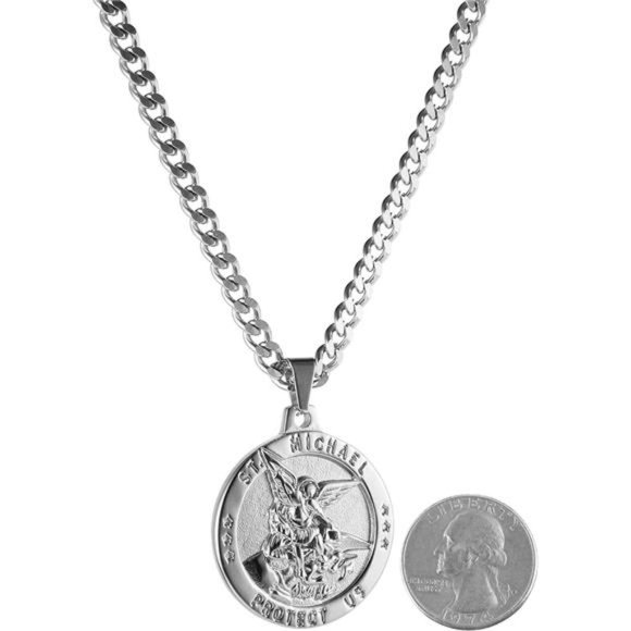 St Michael The Archangel Stainless Steel Amulet Pendant Necklace 22+2" Inches - Picture 3 of 4